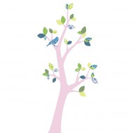 Inke Tapetenbaum 3  mit rosa Stamm und grün-blauen Blätternn